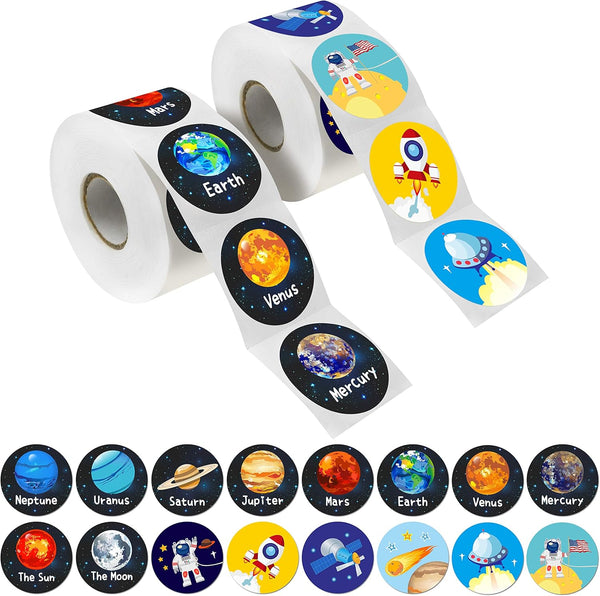 600 PCS Solar System Stickers in Rolls with Perforation Line, Perfect for Toddlers and Kids, 1.5” Expanded Edition with