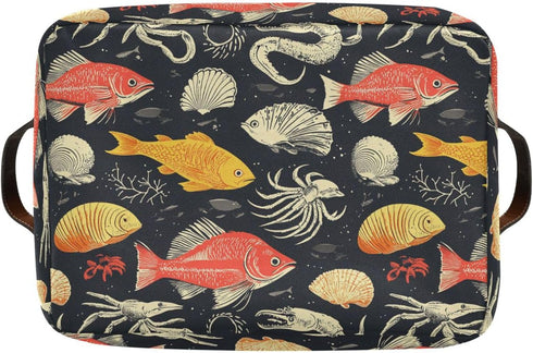 CWUPZAY 1 Pack Salmon Squid Storage Basket Canvas Fabric Collapsible Storage Bins Box Organizer Waterproof for Home