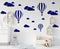 Giant Removable Vinyl 3D Hot Air Balloons with Clouds Wall Decals for Kids Bedroom Decor (White, Navy Blue)