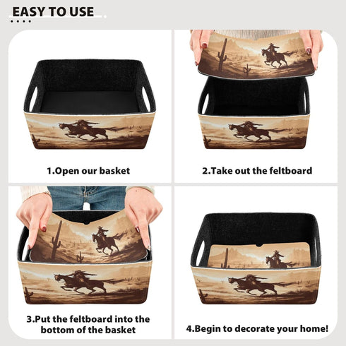 xigua Western Desert Cowboy Storage Bins Set of 2,Collapsible Storage Cube Home Decor Storage Baskets Organizer for Toys Books Shelves Closet Laundry Nursery