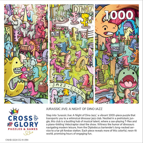 Jurassic Jive: A Night of Dino Jazz - 1000 Piece Puzzle by Cross & Glory, Eco-Friendly Prehistoric Theme