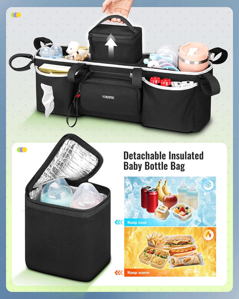 GT2 YOREPEK Heavy Duty Double Stroller Organizer for Bob Duallie, Baby Jogger City Mini and Jeep,Stroller Caddy
