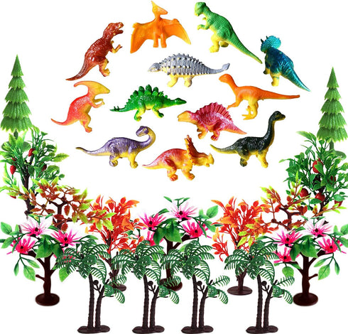 OrgMemory 27pcs Dinosaurs Trees Cake Decorations, Mini Dinosaur Toys for Crafts or Cake