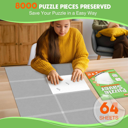 64 8x1000-Piece Nariolar Ultra-Adhesion Transparent Puzzle Glue Sheets, Puzzle Saver Sheets for Preserving Up