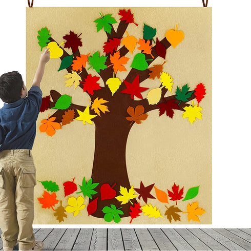 Supla Fall Tree of Thanks Craft Kit, Felt Fall Tree Board with 52 pcs Detachable Autumn Leaf Ornaments for Kids