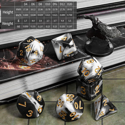 CiaraQ DND Polyhedral Dice Set - Black Dice Bag for D&D RPG MTG Role Playing Table Games