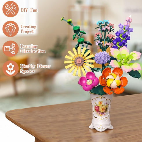 Booyuer Set, (858Pcs) Flowers Bouquet Building DIY Home Offic Botanical Bouquet Decoration Kit, Creative Gift for Mom