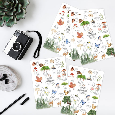 30 Pcs Nature Scavenger Hunt Cards - Find and Seek Camping Sheets for Woodland Themed Outdoor Family Game