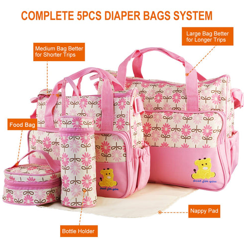5PCS Set Moclever Diaper Bag Tote for Baby Essentials Large Baby Bags for Mom, Waterproof Maternity Bags with Bottle