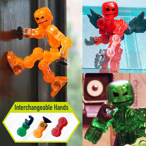 Set 4 6 1 Zing Klikbot, Complete of Poseable Action Figures with Weapons, Translucent, Create Stop Motion Animation