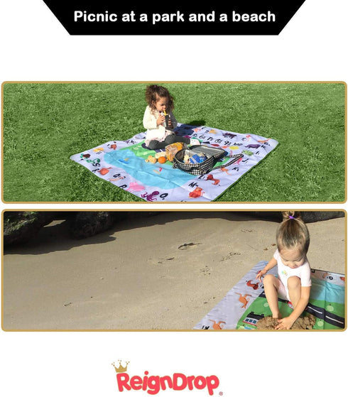 ReignDrop 54" XL Splat Mat for Under High Chair- Creative Design for Art Floor Cover, Food Spills for Baby or Toddler.