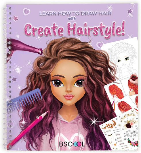 BSCOOL - Drawing, Coloring & Activity Book. Create Hairstyles with Stickers and