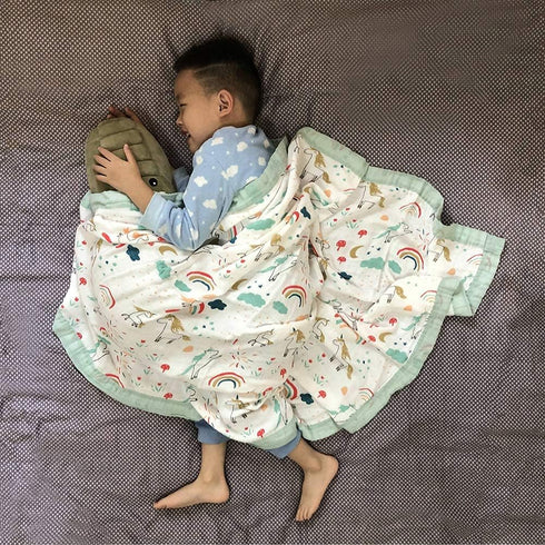 Muslin Soft Swaddle Blankets, Baby Quilt for Boy Girl Toddler, Practical Size 43 X 45 inches (Rainbow Unicorn)