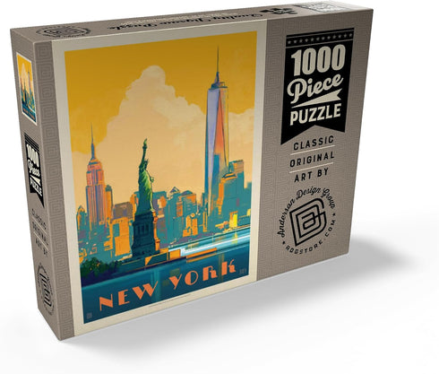 MyPuzzle New York City - Skyline Glow Vintage Poster, Premium 1000 Piece Jigsaw Puzzle for Adults