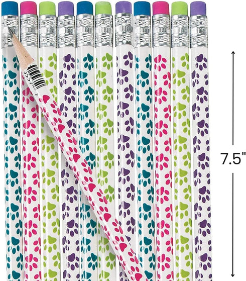 Fun Express Paw Print Pencils, Educational and Learning Activities for Kids, 24 Pieces
