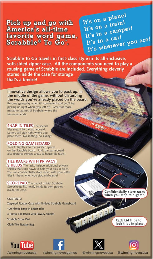 Winning Moves Games Scrabble to Go USA, a Travel Version of The World's Favorite Word Game for 2 to 4 Players, Ages 8+