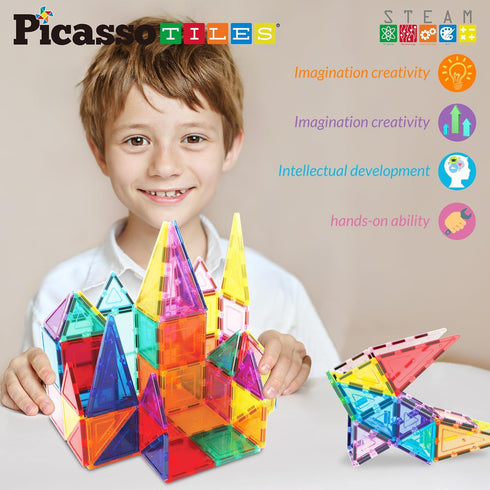 Set 3+ PB24 PicassoTiles Magnet Tile Building Block Magnetic Construction Square Triangle Tiles Toy Kit Sparking