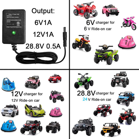 6/12/24 Volt Battery Charger for Kids Ride On Toys, Compatible with Best Choice and Kidzone Bumper (6V1A-R)