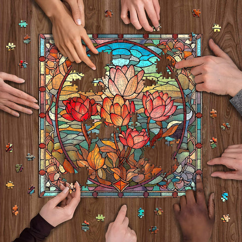 PICKFORU 1000 Piece Stained Glass Flower Puzzles for Adults - Colorful Floral Art