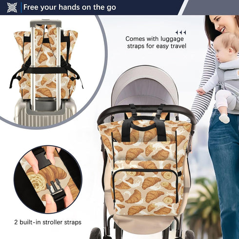 SUABO Backpack Bread Milk Pattern Baby Diaper Bag Large Bag Waterproof Travel Diaper Bags for Moms and Dads