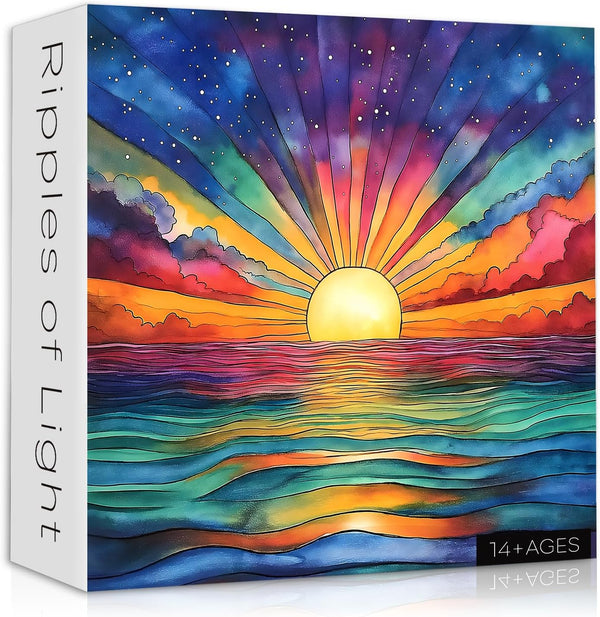 PICKFORU Impossible Puzzle for Adults 1000 Pieces, Ocean Sunset Puzzles with Colorful Rainbow