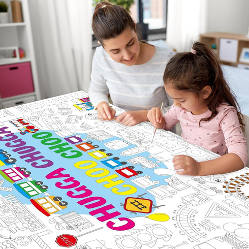 Train Giant Coloring Poster Train Party Favors Large Transportation Drawing Tablecloth DIY Art Drawing Coloring Mat