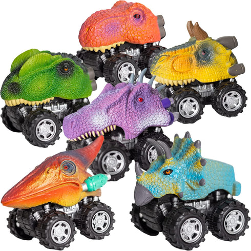 6 Pack Pull Back Dino Cars, Dinosaur Car Toys for Kids, Pull Back Dinosaur Cars Set