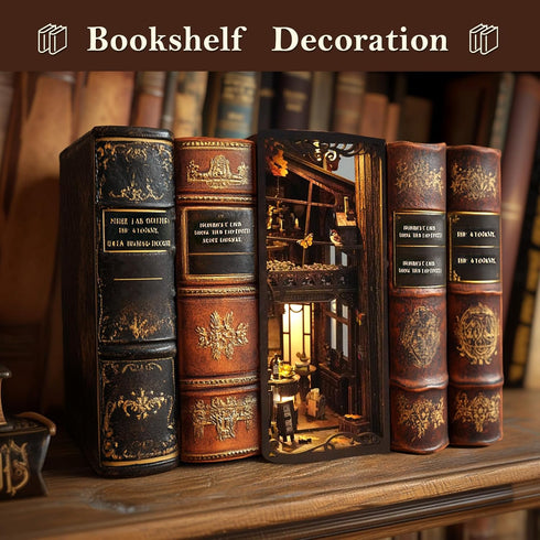 Kangomelon 3D DIY Book Nook Kit Wooden Bookshelf Miniature Serenity Coffee House Kit Wooden Puzzles Bookends Miniature