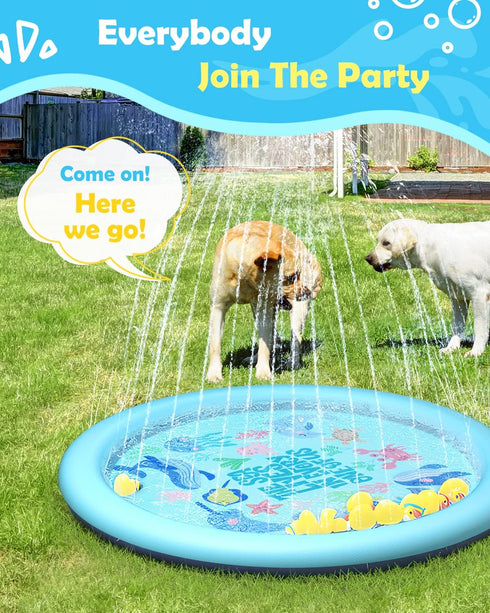 67in 0.58 mm Summer Peteast Anti-Slip Ocean-Themed Splash Pad for Kids and Dogs - Thicken Sprinkler Dog Pool