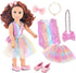 ZITA ELEMENT 18 Inch American Doll with Clothes and Accessories, Rainbow Dress, Bow, Bag, Shoes, Hairpin, Necklace