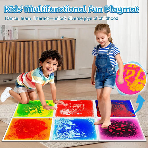 6-Piece Pack, 12" 12" Toddler Sensory Liquid Floor Mats - Liquid Play Mat x Square Sensory Puzzle Mats for Autism, Lava