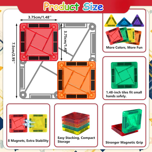 36pcs, Mini Magnetic Tiles Travel Kids Toys STEM Magnet Toy, Easter Basket Stuffer for Toddler Magnetic Blocks Building