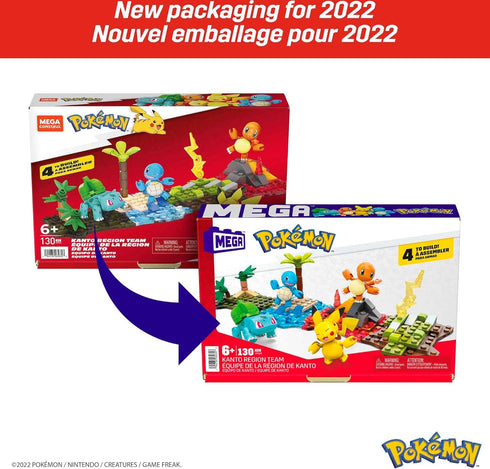 Kanto Region Team MEGA Pokémon Building Toys Set, 130 Pieces, 4 Poseable Characters for Kids