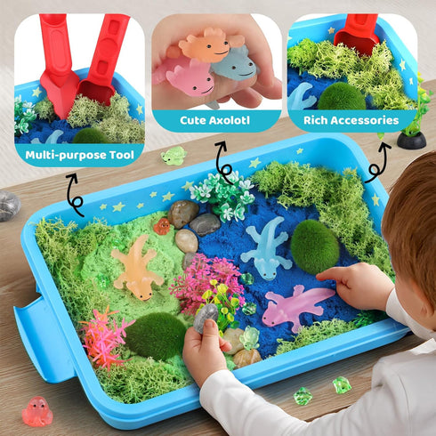 Kaelinda 3-4 5-8 8-12 Axolotl Sensory Bin for Kids - Axolotl Toys Sand Sensory Toy with Lid, Art and Craft Axolotl