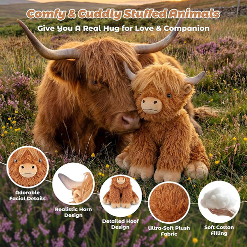 24" 4.5lbs & Highland Cow Stuffed Animal, Sitting & Laying Weighted Stuffed Animals, Cuddly & Soft Weighted Highland