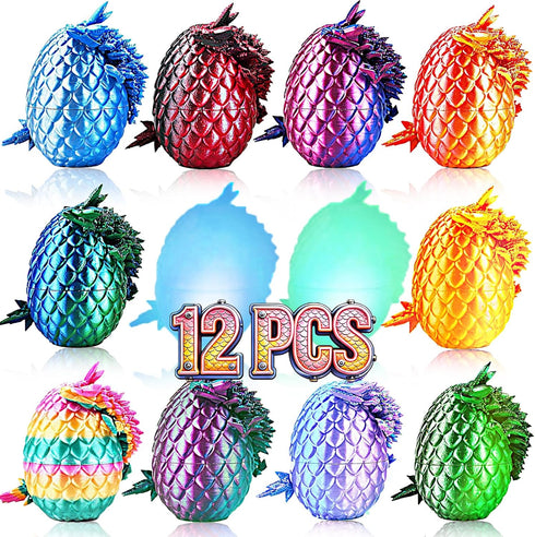 12PCS 3D 3D Printed Dragon Eggs, Easter Basket Stuffers for Kids, Prefilled Easter Eggs with Dragon Fidget Toys