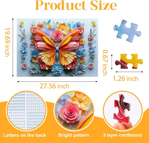 R RUCKERCO 1000 3D (27.5x19.6 Inch) Piece Puzzle for Adults Butterfly Noctilucous Jigsaw Puzzles - Challenging Puzzles