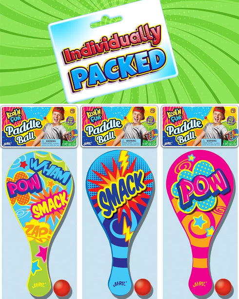 Kool N' Fun Plastic Paddle Ball with String Attached, 12 Paddles, Classic Retro Indoor and Outdoor Game Set
