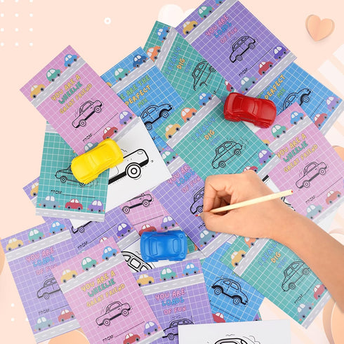 24 Set Pcs Easter Gifts for Kids with Car Shaped Crayons - Easter Egg Fillers Cards for Kids School Basket Stuffers