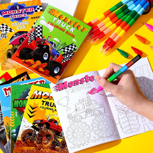 24 Set 24 Funrous Monster Truck Coloring Books Bulk with Stacking Crayons Monster Truck Party Favors Activity Books