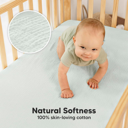2-Pack 100% Set, 52x28 KeaBabies Muslin Crib Sheets for Boys, Girls - Organic Cotton Fitted Baby Crib Mattress Sheet