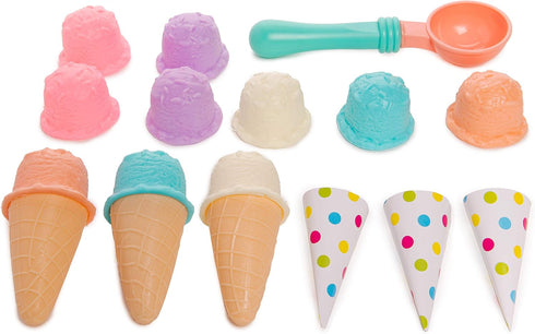 Ice Cream Shop Playset, Pretend Play Ice Cream and Cones, Dessert Play Set for Kids, Play Kitchen Accessories