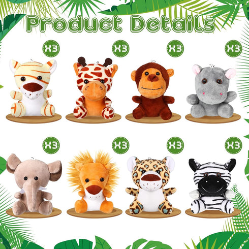 HyDren 24 Pcs Mini Stuffed Forest Animals, 4.8 Inch Plush Jungle Toys for Classroom Gifts, Stocking Stuffers