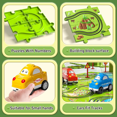 64 Set 3 4 5 6 3-5 3 1-3 2-4 4-6 JUKUDAHU Pieces Puzzle Race Track Car Toys for Year Old Boys - Puzzle Tracks Car Toys