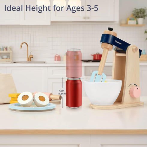 3+ 21pcs Set Pillowhale Wooden Kitchen Toys Mixer for Toddlers Age - Montessori Pretend Play Baking with Bowl & Rolling