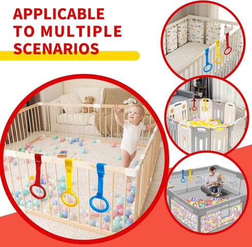 Rindion 3PCS Baby Pull Up Rings, Standing Walker Exercises Assistant Rings, Playpen Crib Hook Ring - Baby Walking