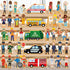 Blosssound 40 Pcs Wooden Community Helpers Toys Wooden Cars Set Wood People Figures