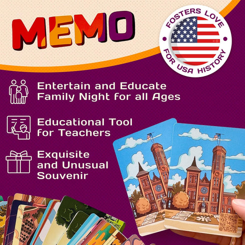 Matching Card Game for Kids, Teens & Adults, Washington D.C. Memory Flash Game, Fun Family Concentration Game for Ages