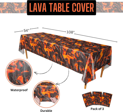 Blue Orchards Lava Table Covers - Pack of 3 - 54"x108" XL for Luau Party, Volcano Birthday, Dinosaur Theme