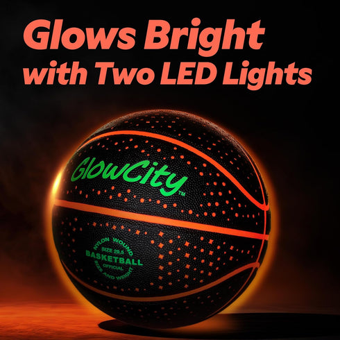 GlowCity Glow in The Dark Basketball for Teen Boys, Glowing Red Basketball, Light Up LED Toy for Night Ball Games